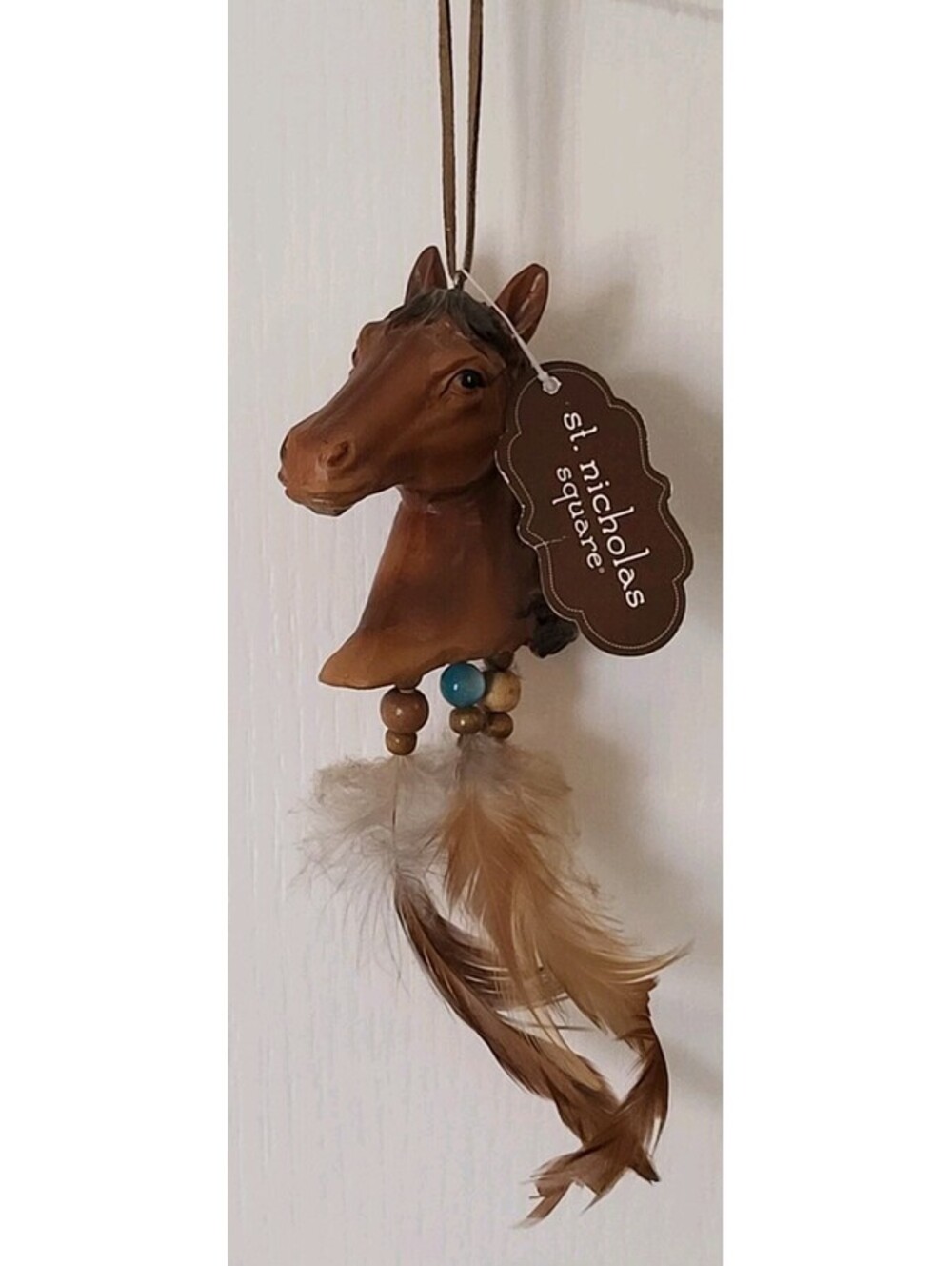 St. Nicholas Square Horse Head with Beaded Feathers Christmas Ornament Decor NWT